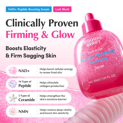 EQQUALBERRY NAD+ Peptide Boosting Serum | 14 Peptide Serum for Face, Neck & Body | Niacinamide 2% & Vegan Collagen for Anti-Aging, Firming & Lifting | Korean Skincare (1.01 oz / 30ml)
