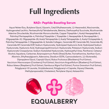 EQQUALBERRY NAD+ Peptide Boosting Serum | 14 Peptide Serum for Face, Neck & Body | Niacinamide 2% & Vegan Collagen for Anti-Aging, Firming & Lifting | Korean Skincare (1.01 oz / 30ml)