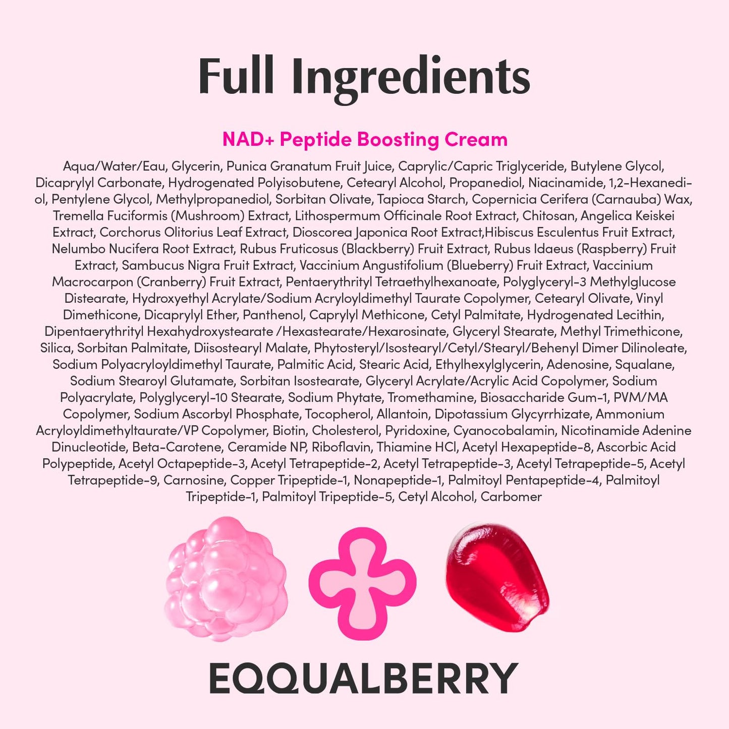 EQQUALBERRY NAD+ Peptide Boosting Cream – NAD+ 5% & 13 Peptides Anti-Aging Korean Skincare Face & Body Cream | Firming & Lifting Pink Neck Cream for Sagging Skin (1.69 fl.oz / 50ml)